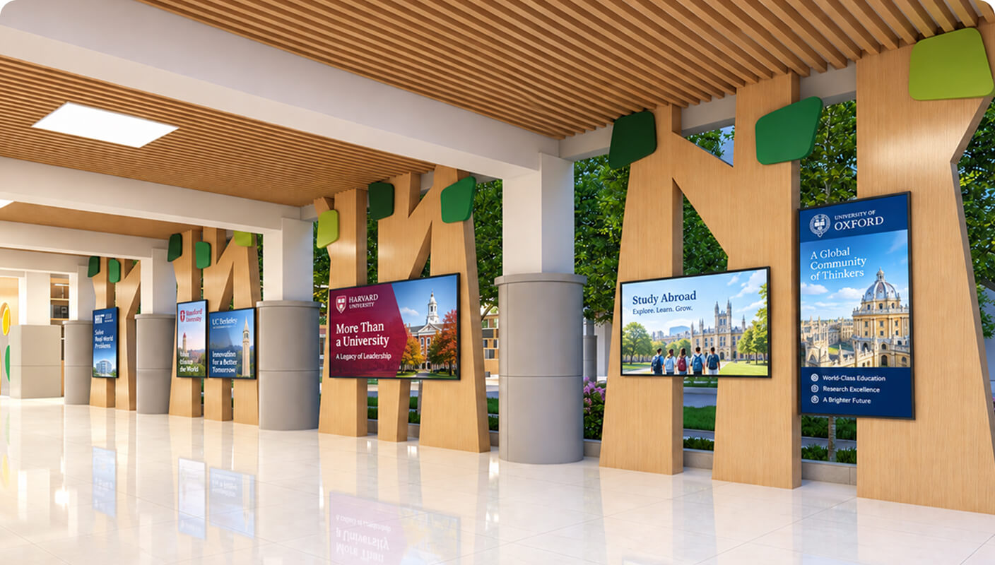 Campus corridor bulletin display